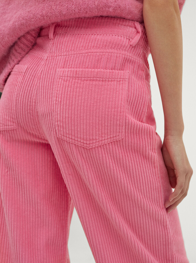 100% Cotton Straight Pants, Pink, hi-res