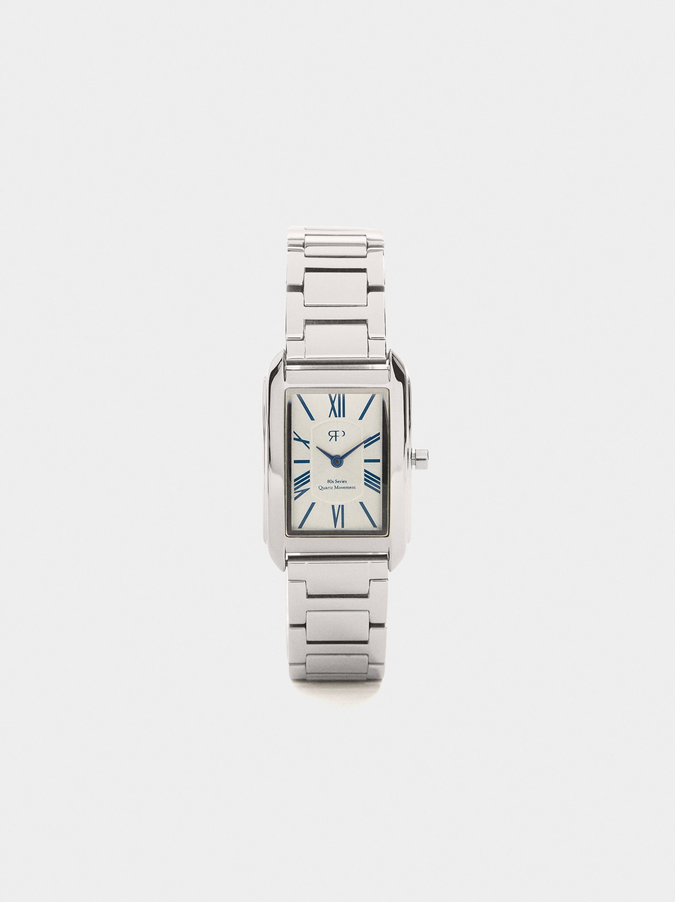 Rectangular watch with stainless steel bracelet image number 0.0