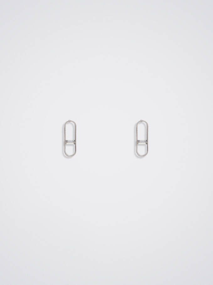 Stainless Steel Earrings With Crystals, Silver, hi-res
