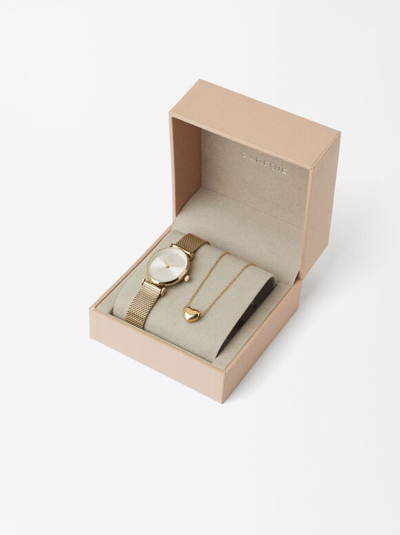 Reloj Personalizable Con Collar, Dorado, hi-res