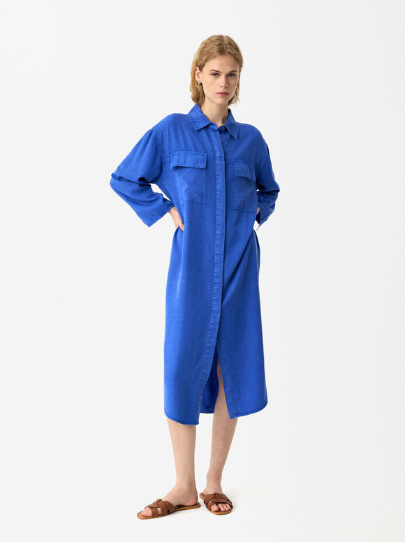 Lyocell Shirt Dress, Blue, hi-res