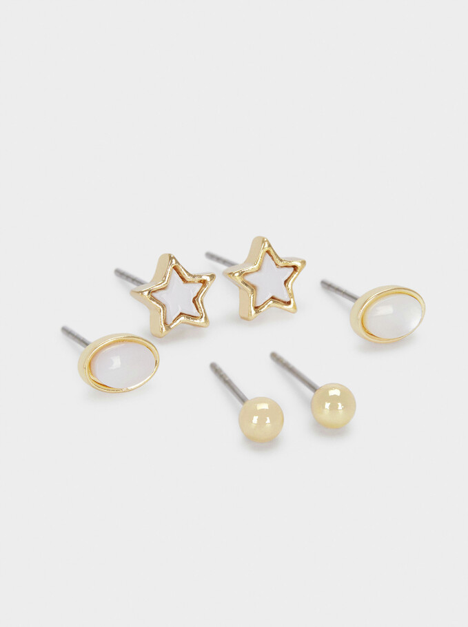 Set Of Star Earrings, Golden, hi-res