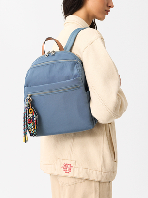Nylon Backpack With Pendant, Blue, hi-res
