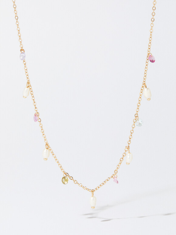 Necklace With Freshwater Pearls And Zirconia, Multicolor, hi-res