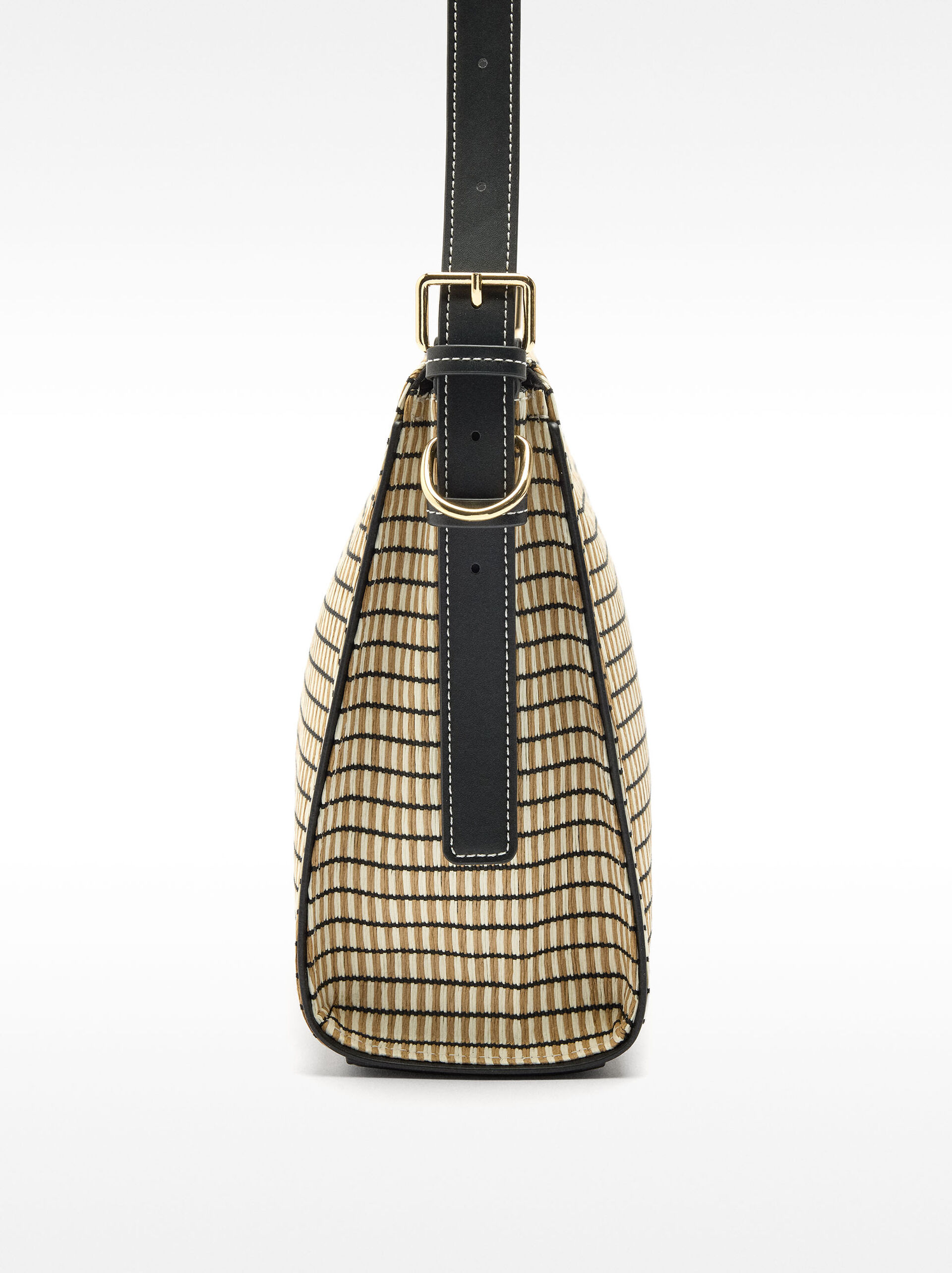 Striped straw effect shoulder bag image number 2.0
