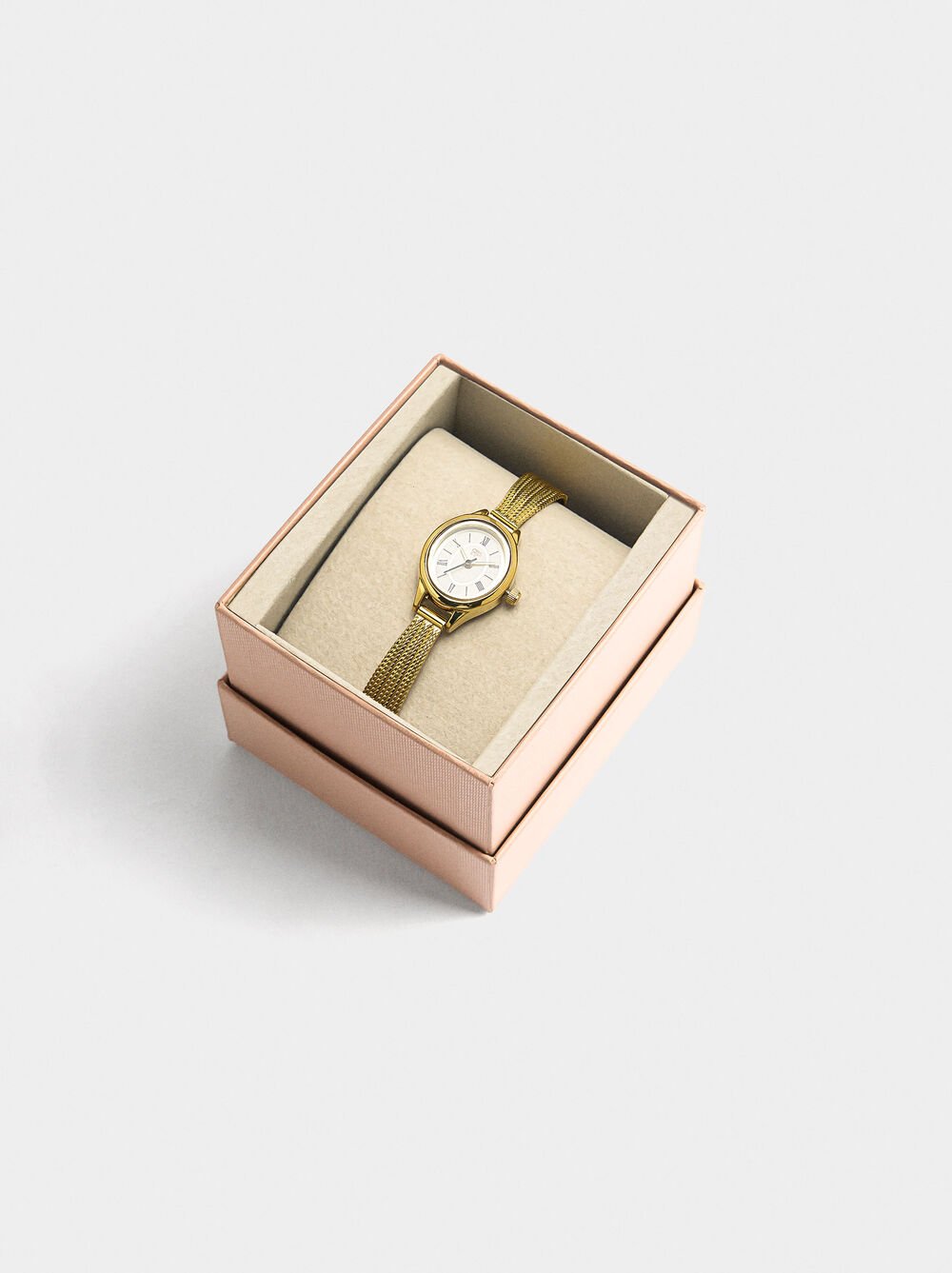 Oval watch with stainless steel mesh bracelet