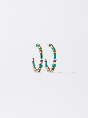 Hoop Earrings With Stones, Multicolor, hi-res