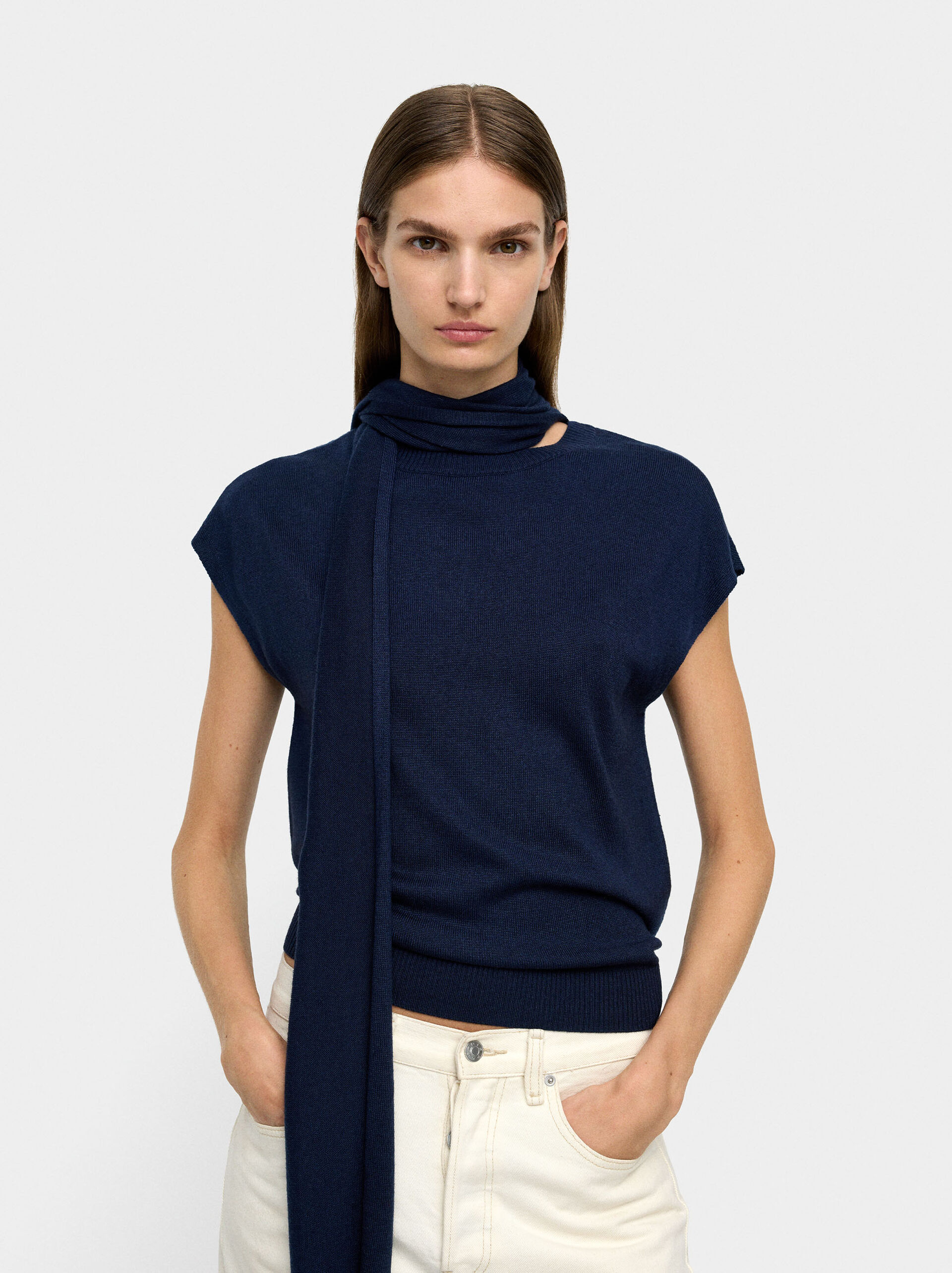 Knit vest with scarf image number 1.0
