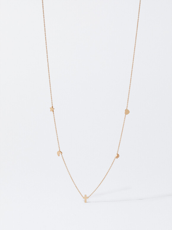 Gold-Toned Necklace With Charms, Golden, hi-res