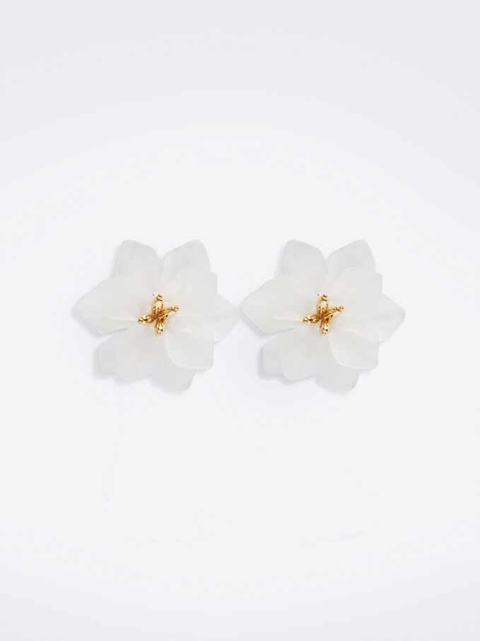 Boucles D'Oreilles Longues Fleur, Blanc, hi-res