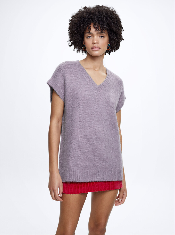 Sleeveless Knitted Vest, Purple, hi-res