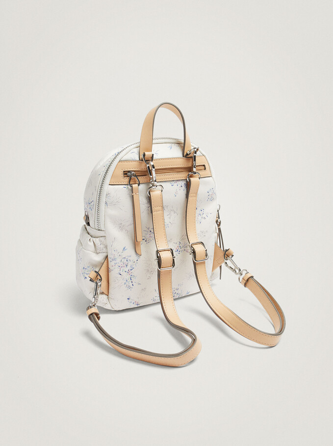 Floral Print Backpack, White, hi-res