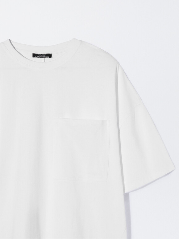 Online Exclusive - T-Shirt En Coton Avec Poche, Blanc, hi-res