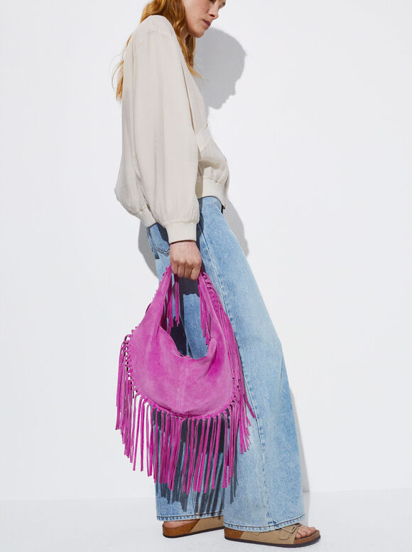 micrófono Rana si Bolso De Piel Con Flecos - Camel - Mujer - Bolsos de Hombro - parfois.com
