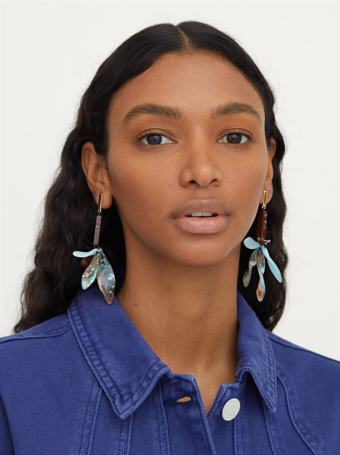 Long Resin Flower Earrings, Multicolor, hi-res