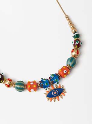 Bunte Halskette Mit Keramik-Element, Mehrfarbig, hi-res