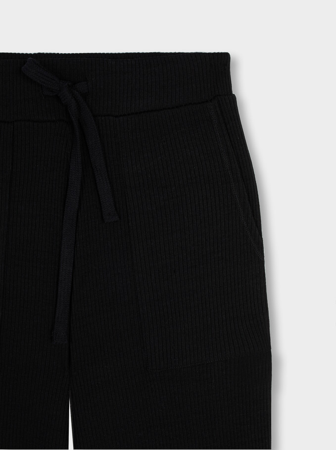 Knit Straight Trousers, Black, hi-res