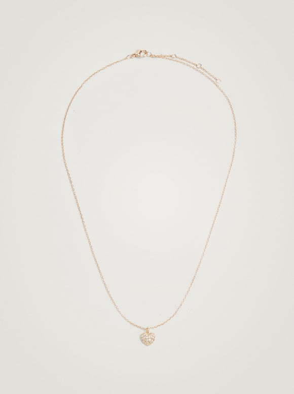Necklace With Heart And Zirconia, Golden, hi-res