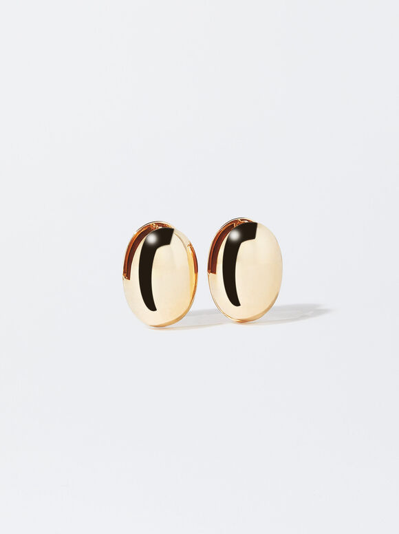 Oval Golden Earrings, Golden, hi-res