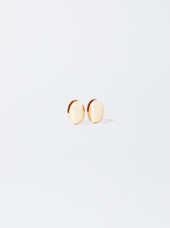 Oval Golden Earrings, Golden, hi-res