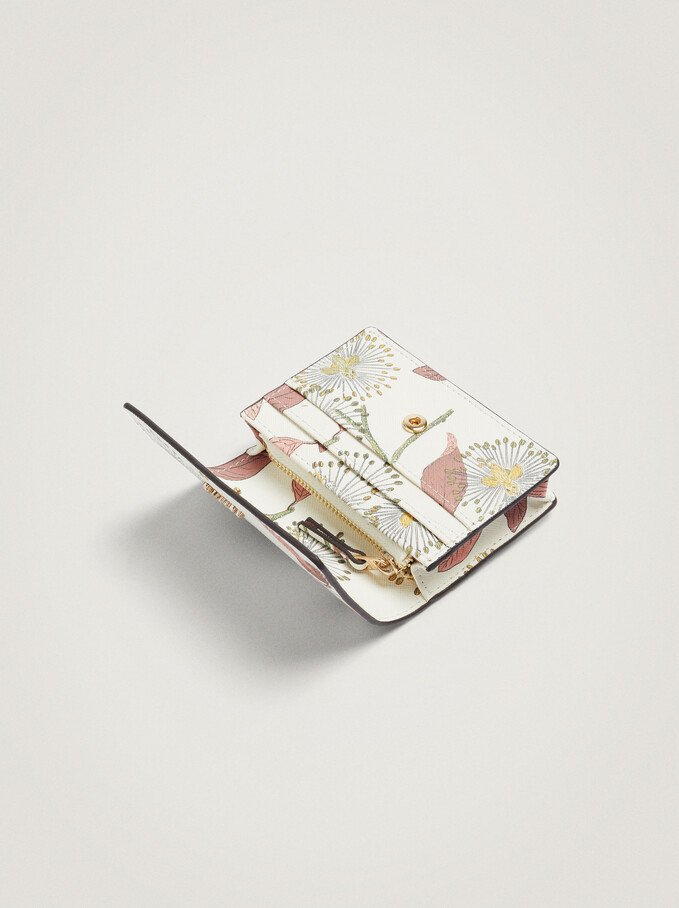 Leaf Print Card Holder With Purse, Pink, hi-res