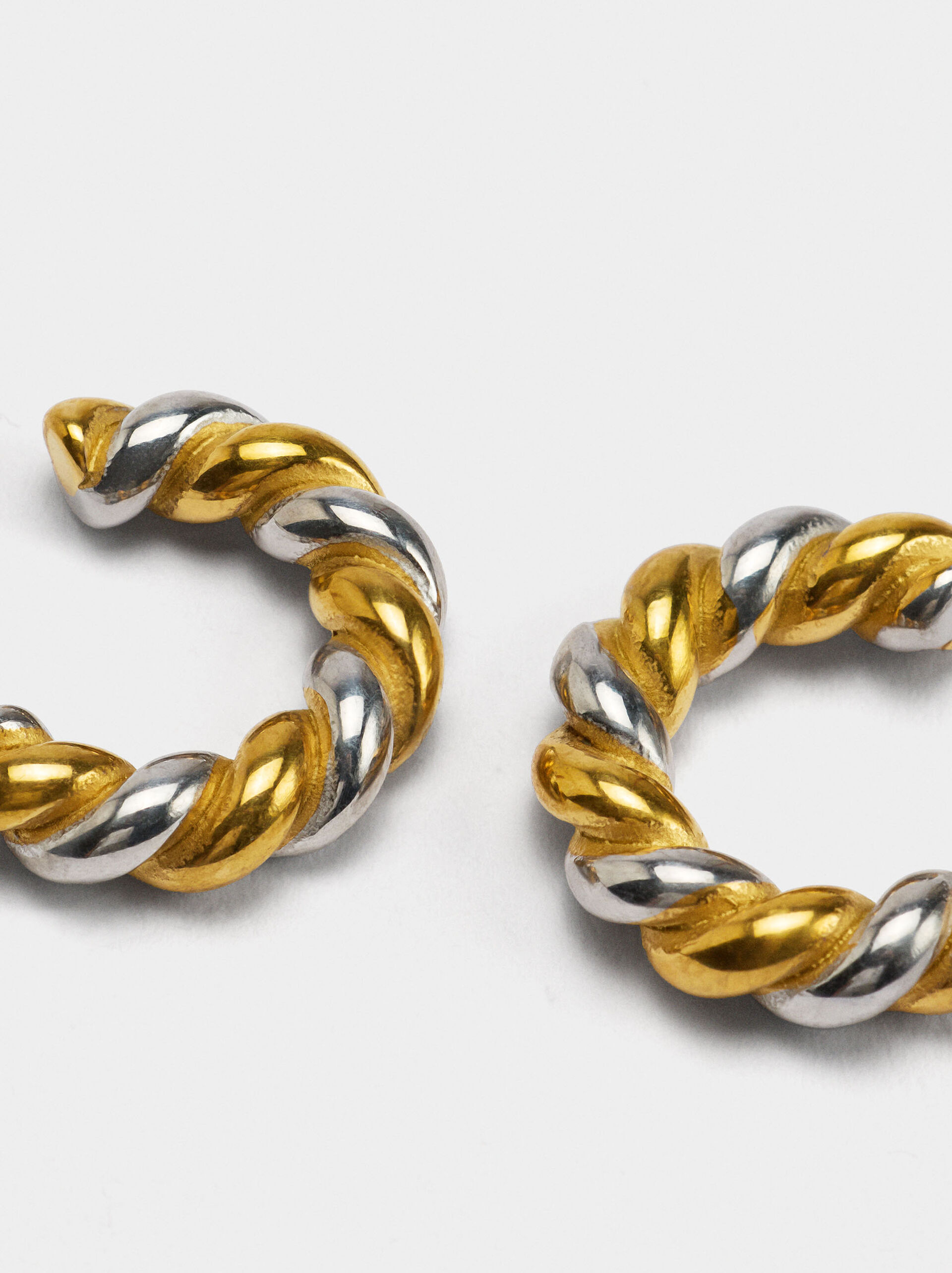 Bicolor interlaced hoop earrings - stainless steel image number 1.0