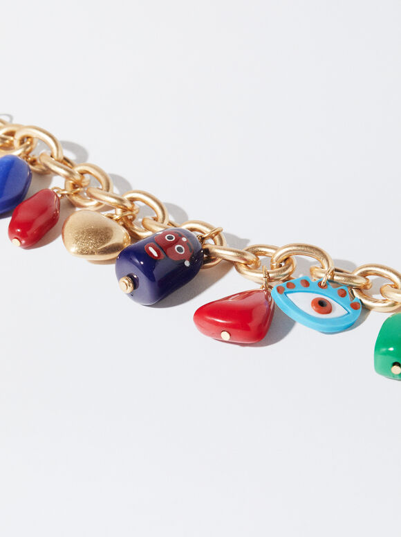 Link Bracelet With Multicolor Charms, Multicolor, hi-res
