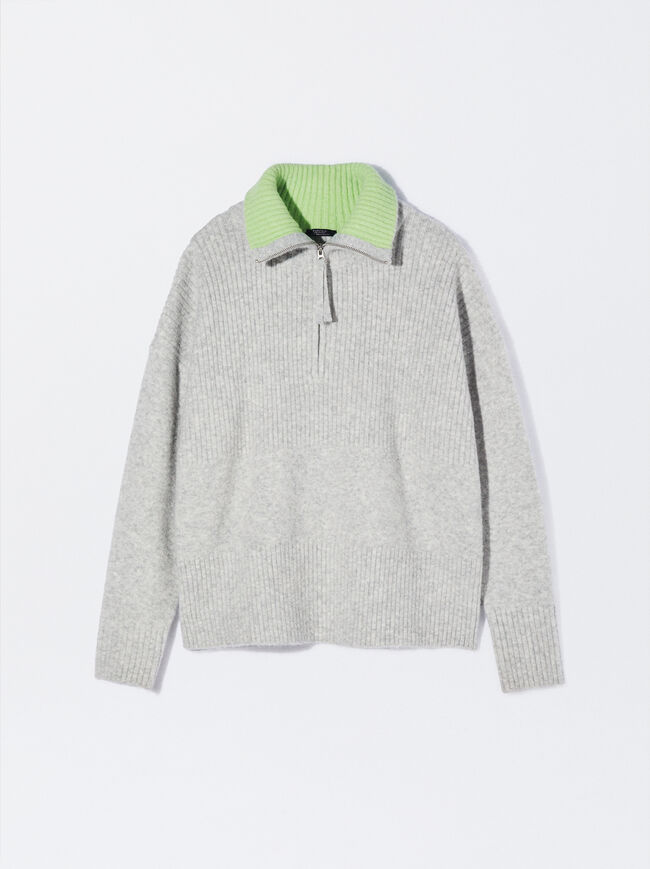 Knit Sweater With High Collar