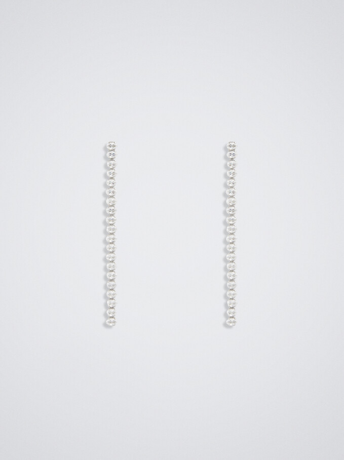 Silver Earrings  With Zirconia, Silver, hi-res