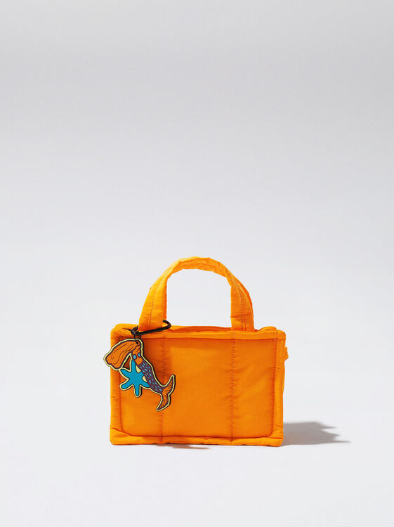 Nylon Quilted Tote Bag, Orange, hi-res