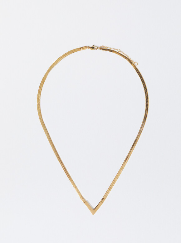 Stainless Steel Golden Necklace, Golden, hi-res