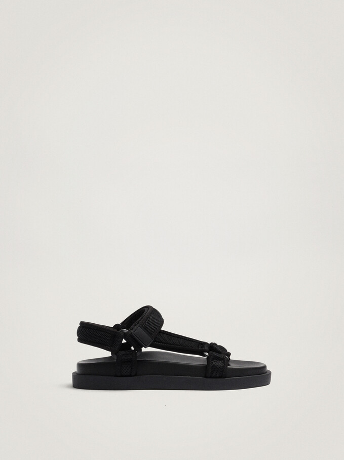Adhesive Strap Sandals, Black, hi-res