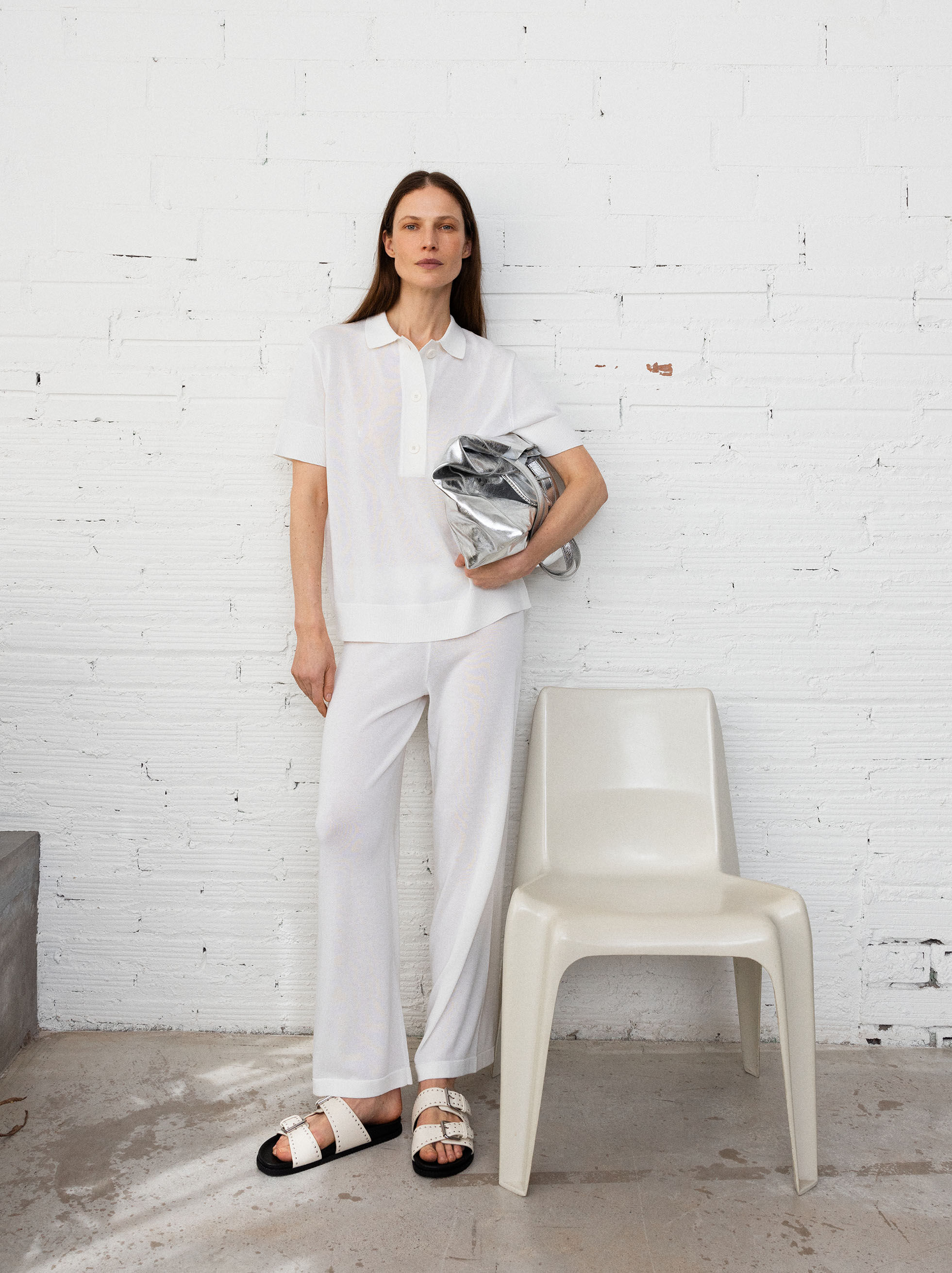 Pantalon fluide blanc taille elastique sale