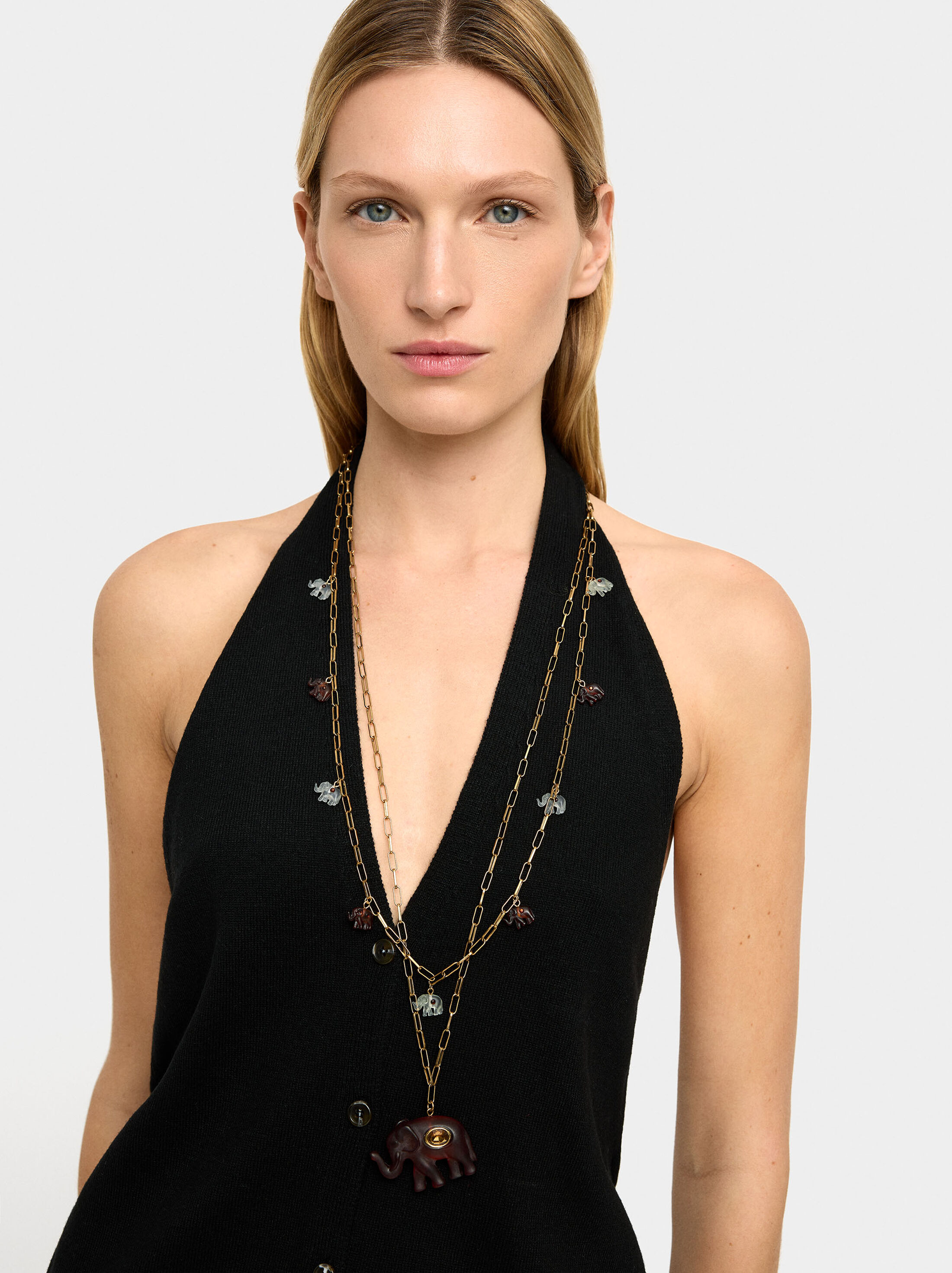 Long double necklace with elephants image number 0.0