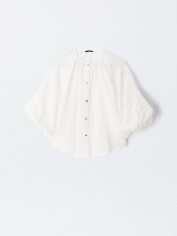 Puff Sleeve Shirt, White, hi-res