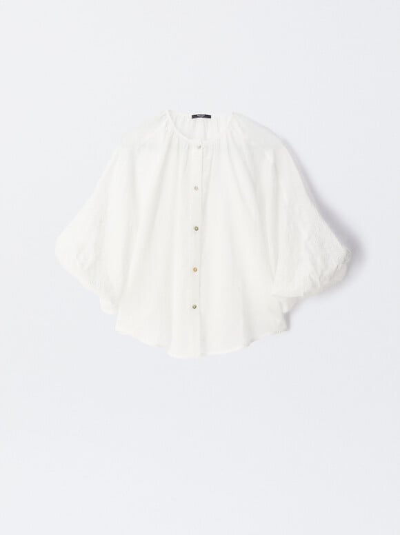 Camisa Manga Abullonada, Blanco, hi-res