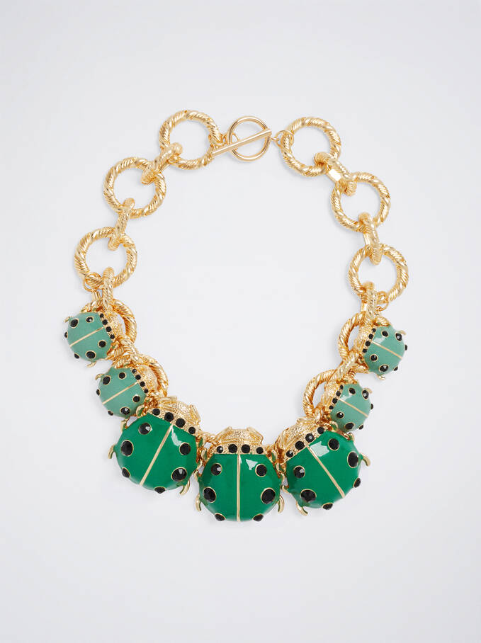 Ladybug Necklace With Crystals, Multicolor, hi-res