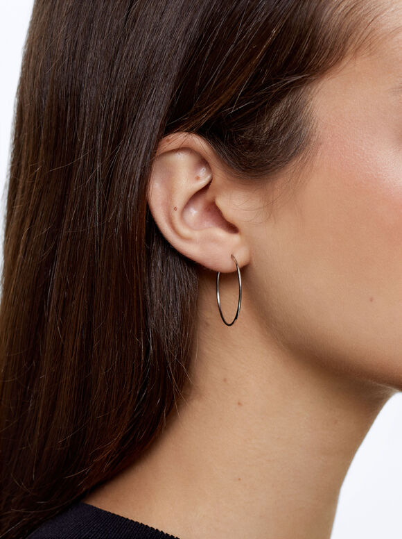 Golden Hoop Earrings, Silver, hi-res