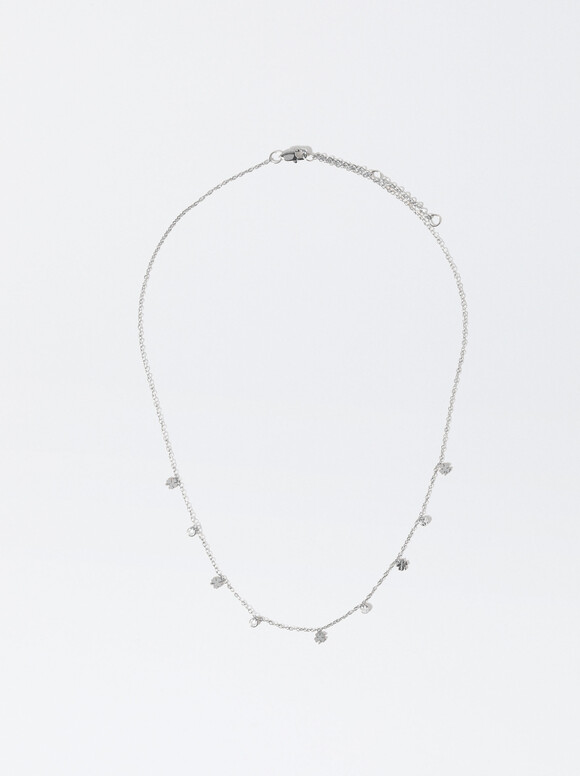 Silver Stainless Steel Necklace With Crystals, Silver, hi-res