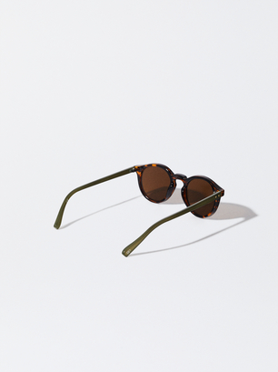 Runde Sonnenbrille In Schildpattoptik, Khaki, hi-res