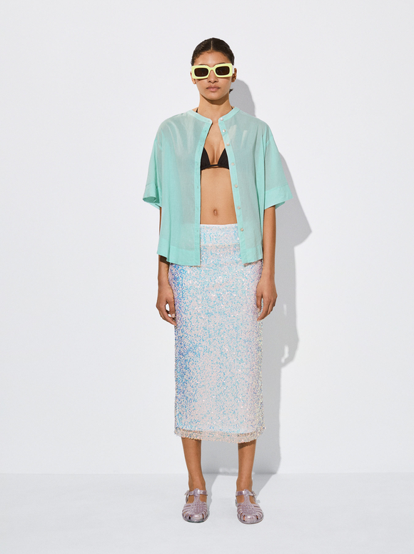 Chemise En Coton, Bleu, hi-res