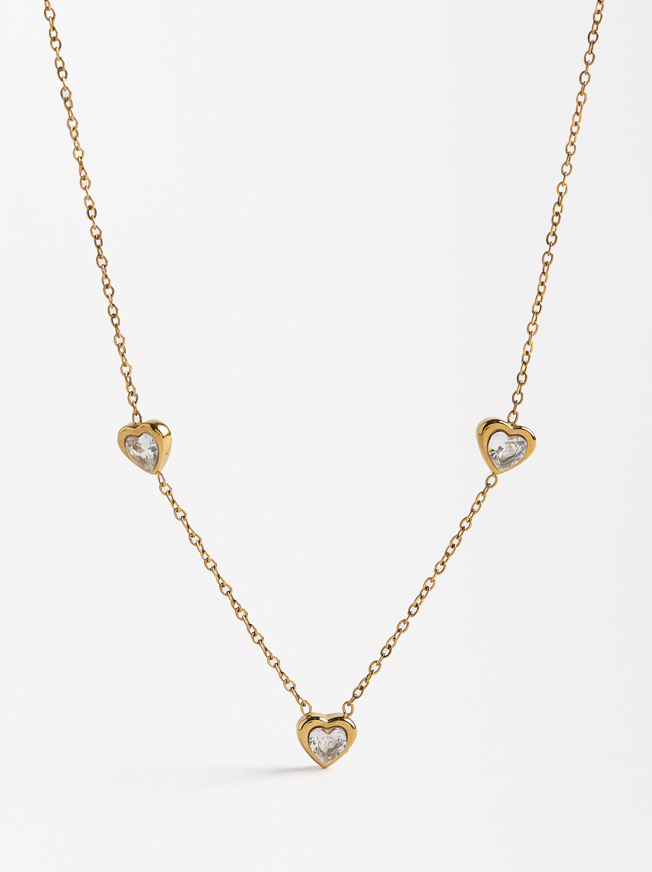 Collar de corazones con circonitas - acero inoxidable image number 0.0