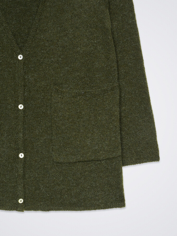 Knitted Cardigan With Pockets, Green, hi-res
