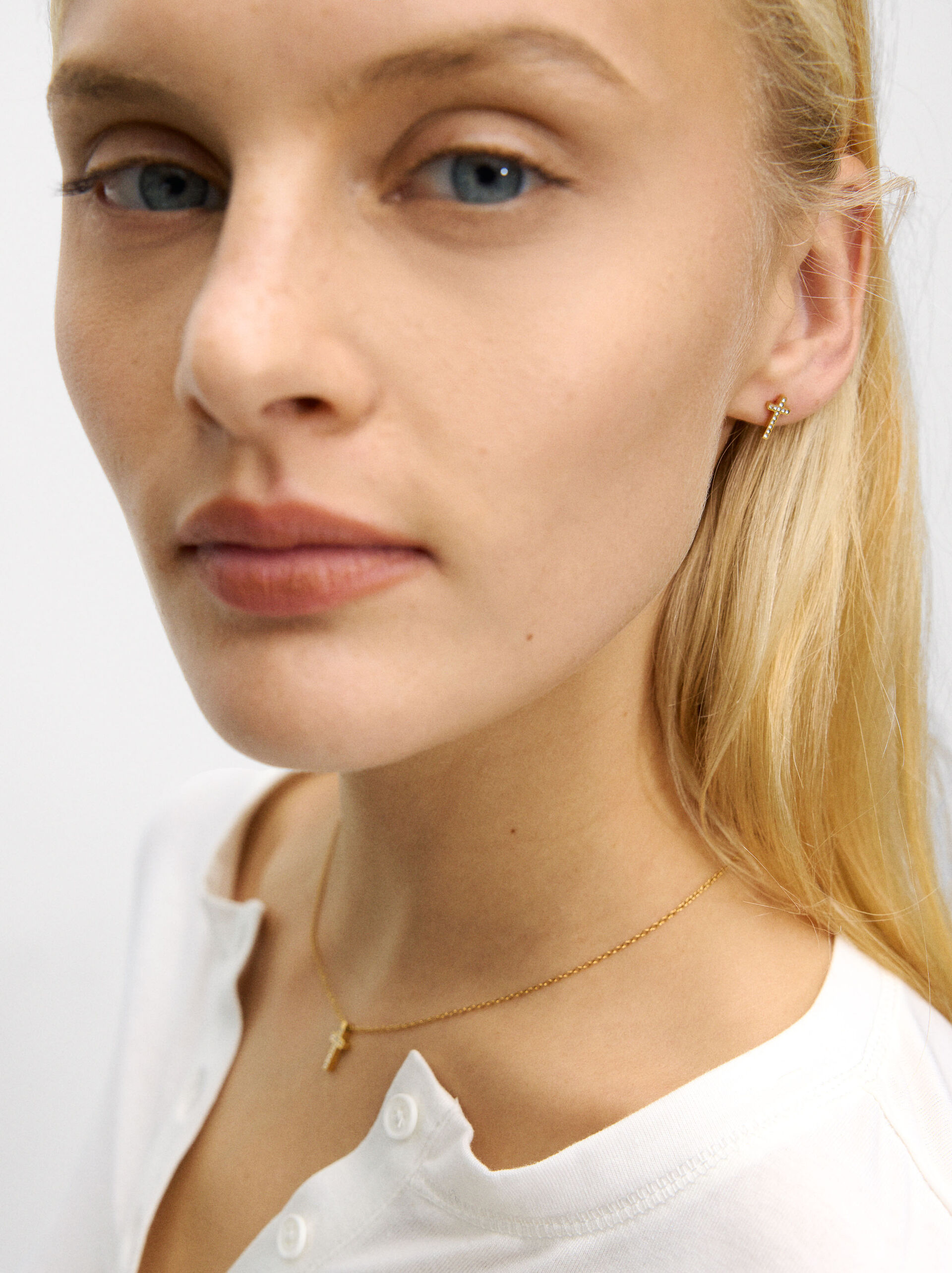 Cross Crystal Earrings Set with Necklace - Stainless Steel image number 0.0