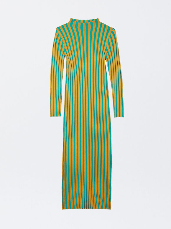 Striped Long Dress, Mustard, hi-res