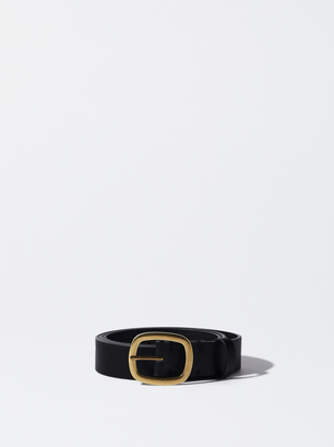 Plain Belt With Buckle, Black, hi-res