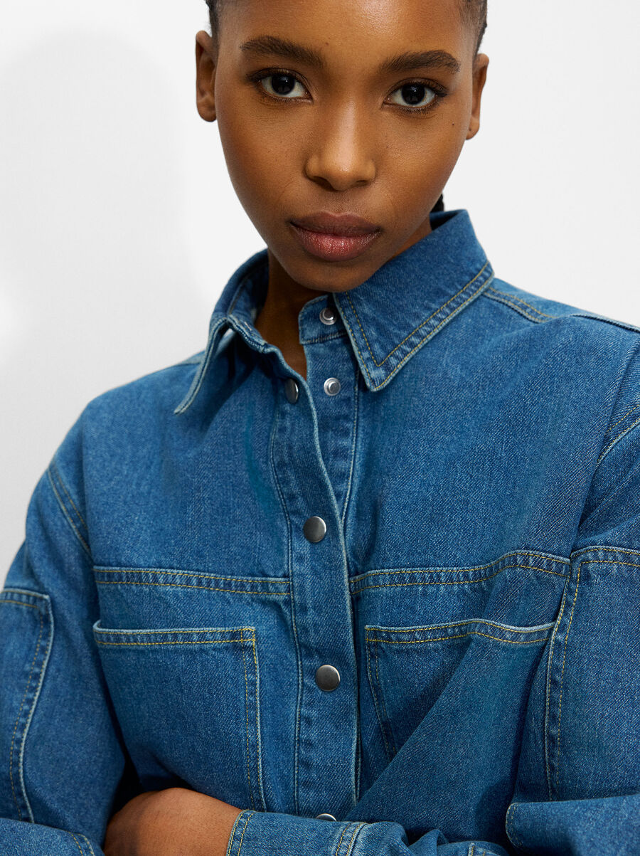 Long-sleeved denim shirt