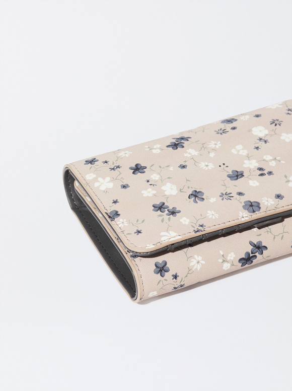 Portefeuille Imprimé Floral, Beige, hi-res
