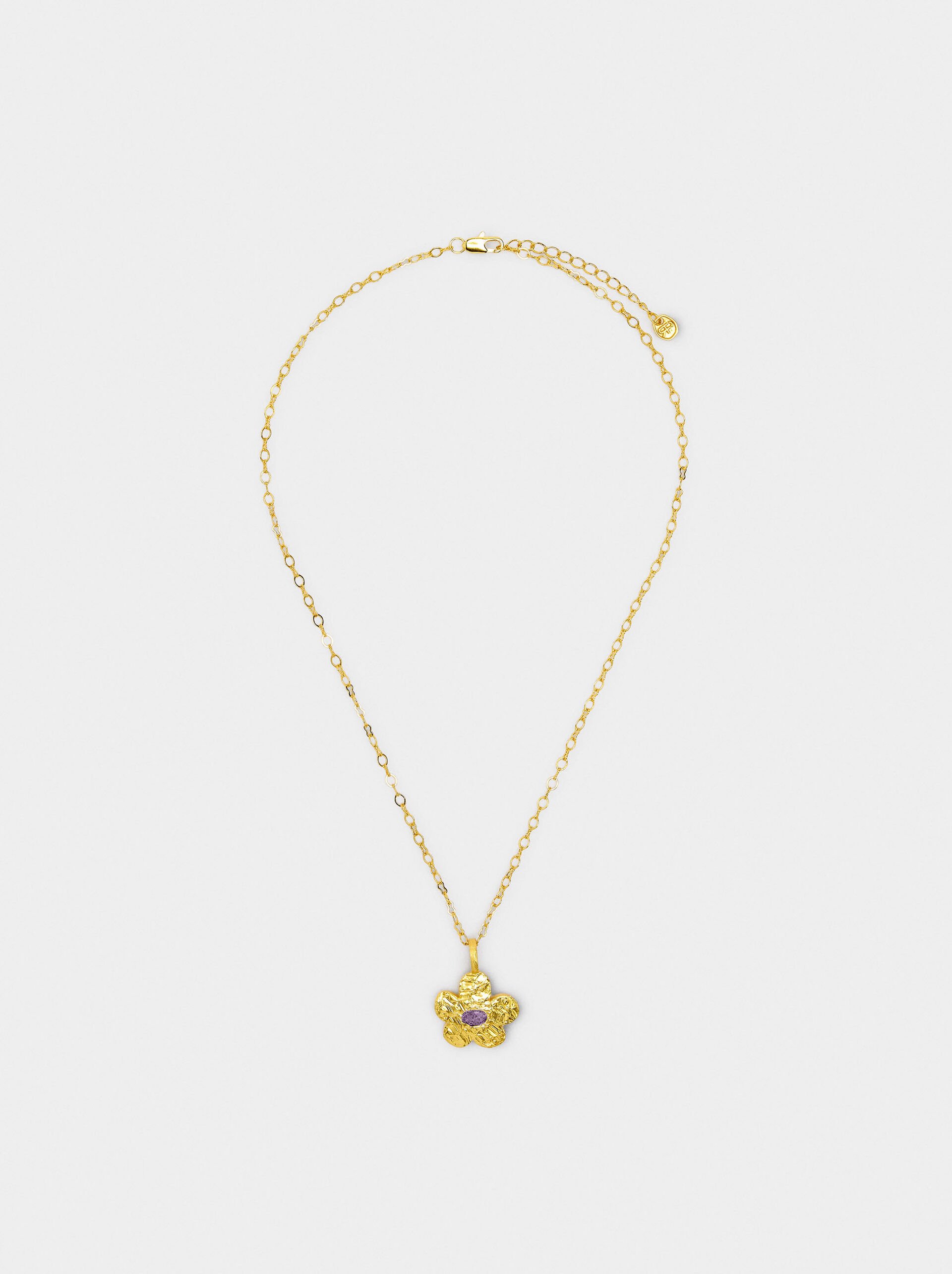 Flower pendant necklace with stone - 18k gold swim image number 2.0
