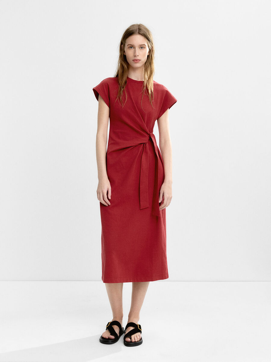 Draped dress with bow